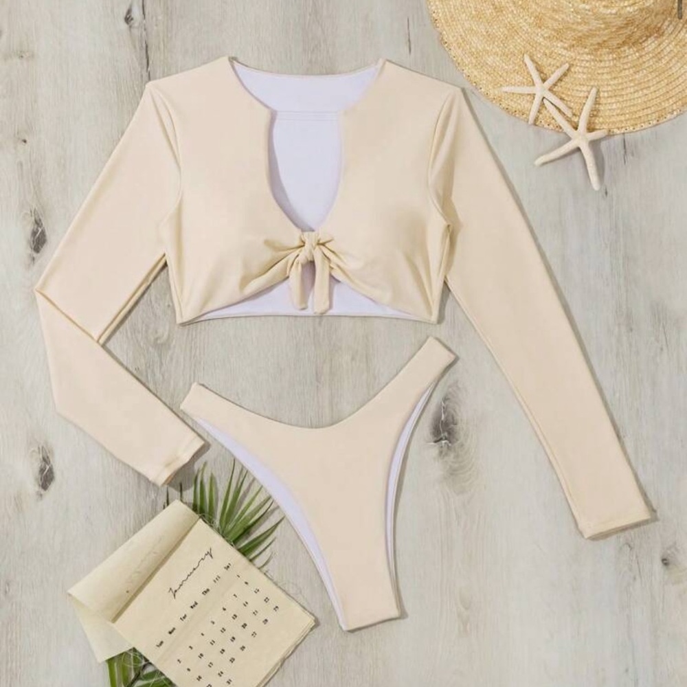SHEIN Cream Long Sleeve Bikini Set